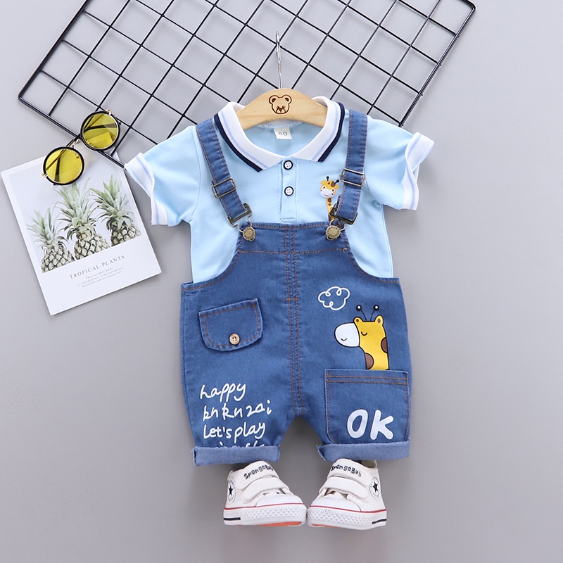 Terno for Baby Boy Polo Shirt Overalls Shorts Cute Giraffe Print Tops