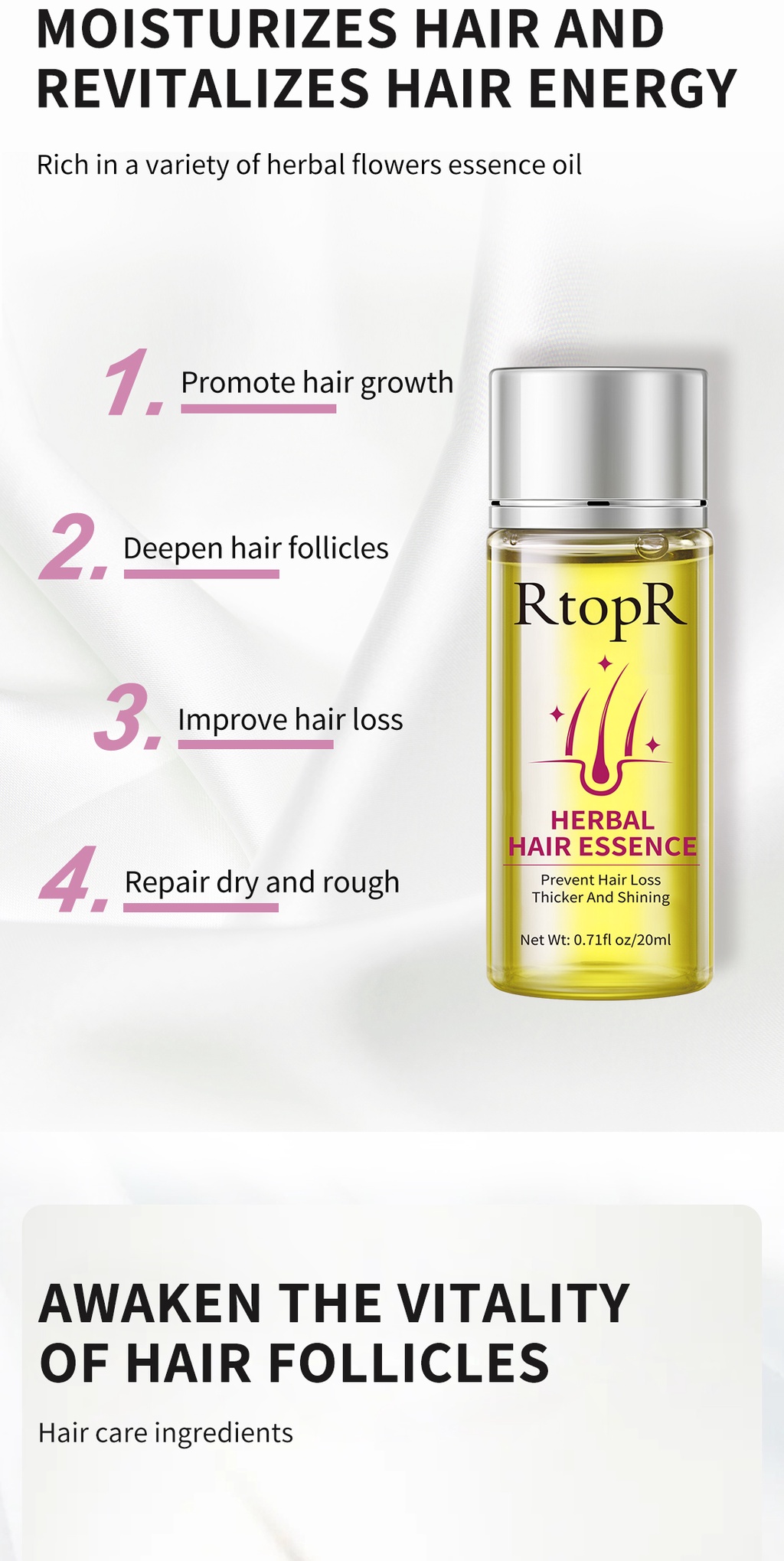 RtopR FDA Hair Growth Essence Anti Hair Loss Liquid Promote Thick Fast