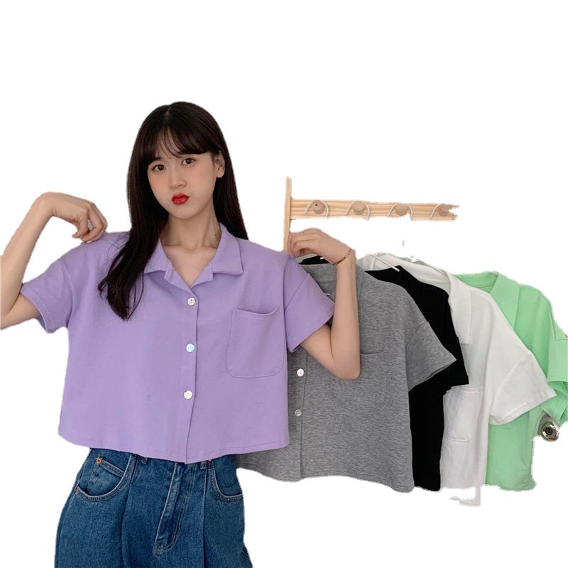 rising star korean fashion Baggy short sleeves neck crop top loose t