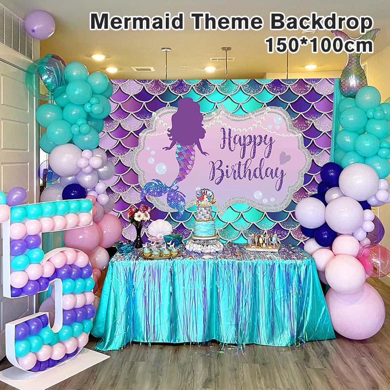 100x150CM Mermaid Party Decorations Mermaid Theme Backdrop Photography