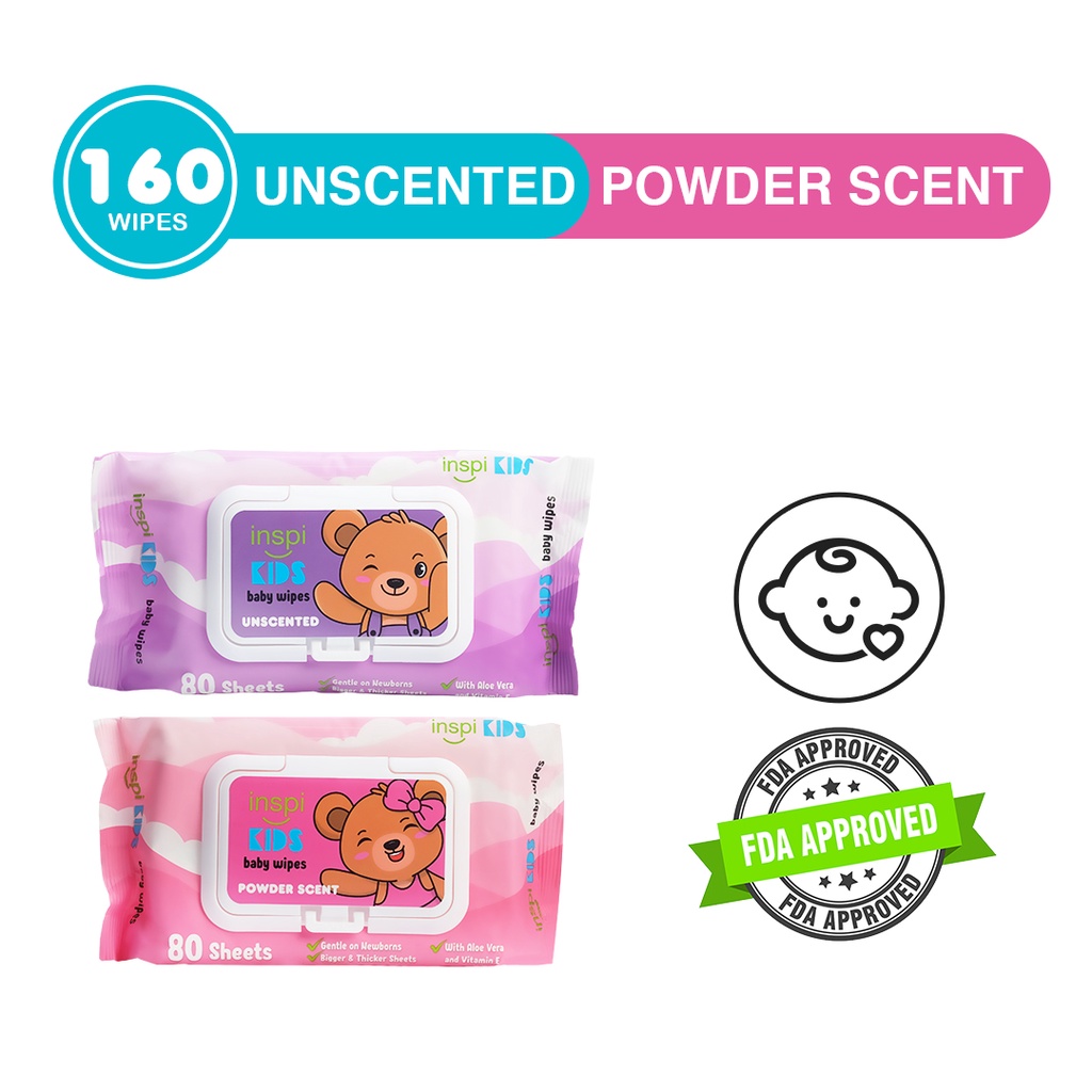 INSPI Babies Baby wipes Unscented and Powder Scent 80 Tender sheets 1