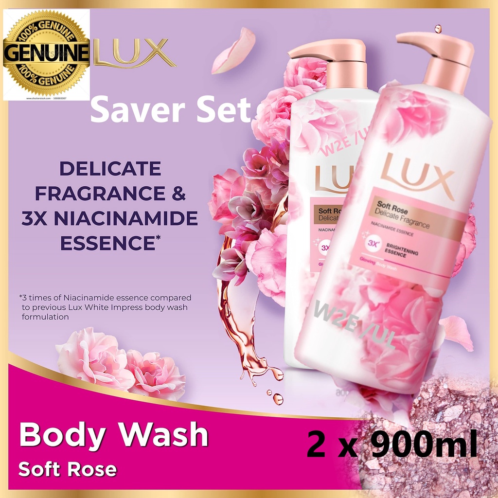 (SET) New Lux Soft Rose Body Wash 3X Brightening Essence with Niacinamide for glowing Skin