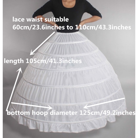 Women Skirt Petticoat Crinoline Slip with 6 Hoops for Wedding Pageant