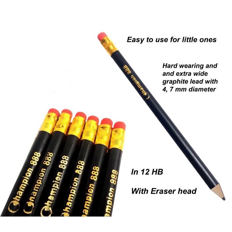 Black Pencil Jumbo Size with Eraser (Sold by 12 pieces) Shopee