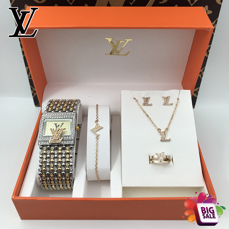 Louis Vuitton LV Watches For Women Set Bangle Earrings Necklace Ring