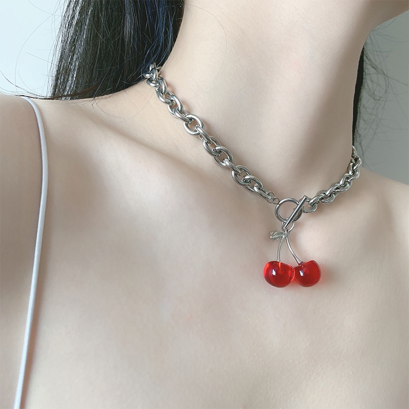 Harajuku Cherry Pendant Necklace for Women 2021 Korean Necklaces Cute