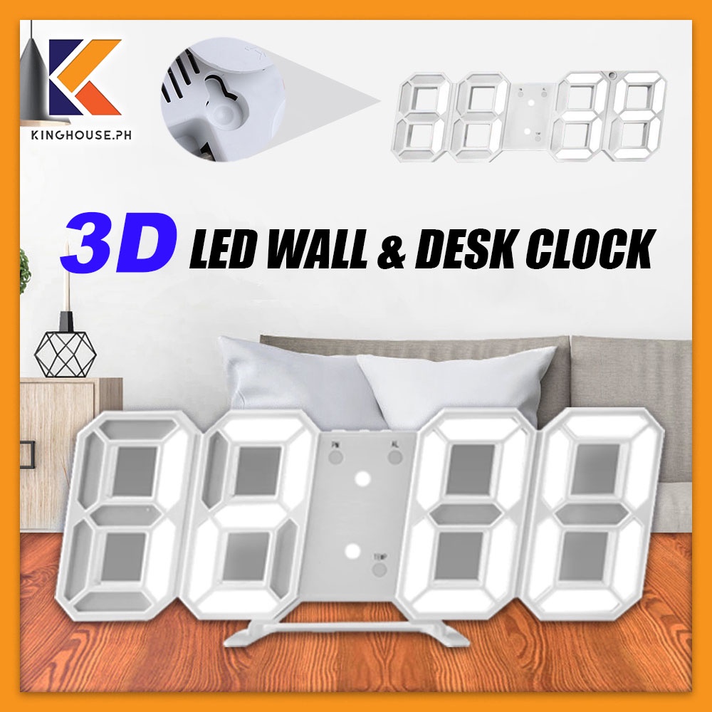 3D LED Wall Clock Modern Digital Alarm Clocks Display Home Kitchen