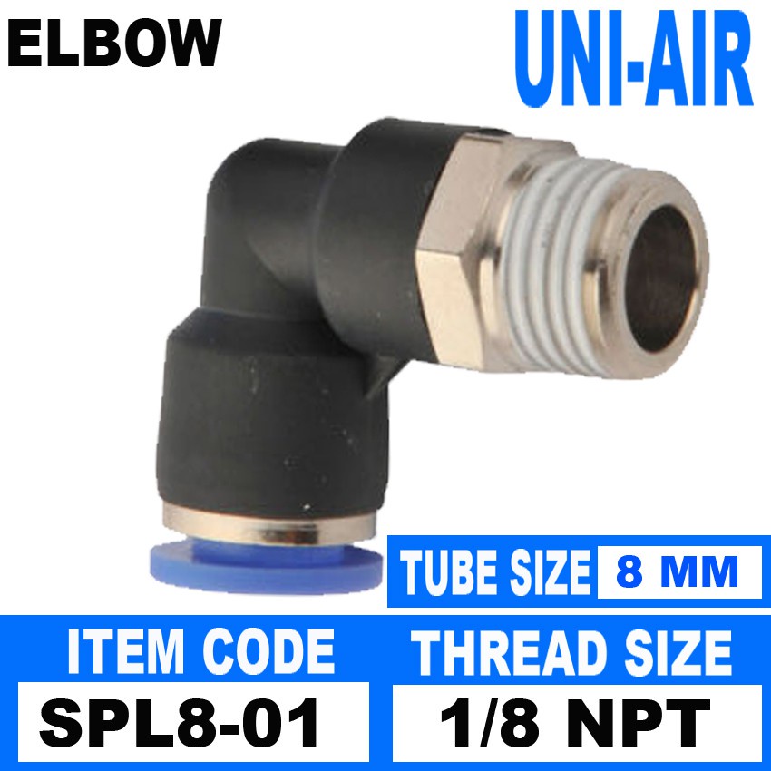 UniAir Pneumatic Fittings 8 mm Hose 1/8 Thread ELBOW Connector