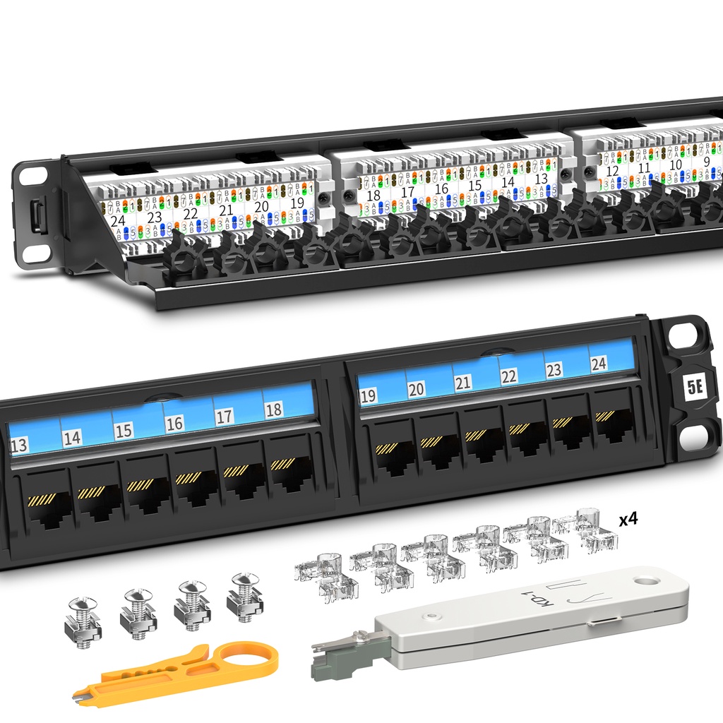 Patch Panel, CAT5E/CAT6 1U/2U 24Port/48Port Rackmount Or Wall Mount Punch Down Patch