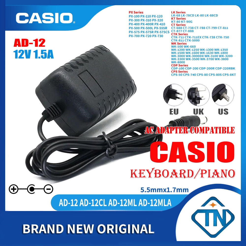 12V 1.5A AD12 AD12ML AC/DC Adapter for Casio WK500 WK660 WK1200 WK