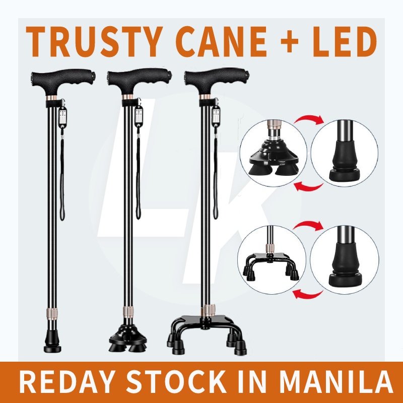LED Cane Trusty Walking Stick with LED Quad Cane Telescopic Adjustment