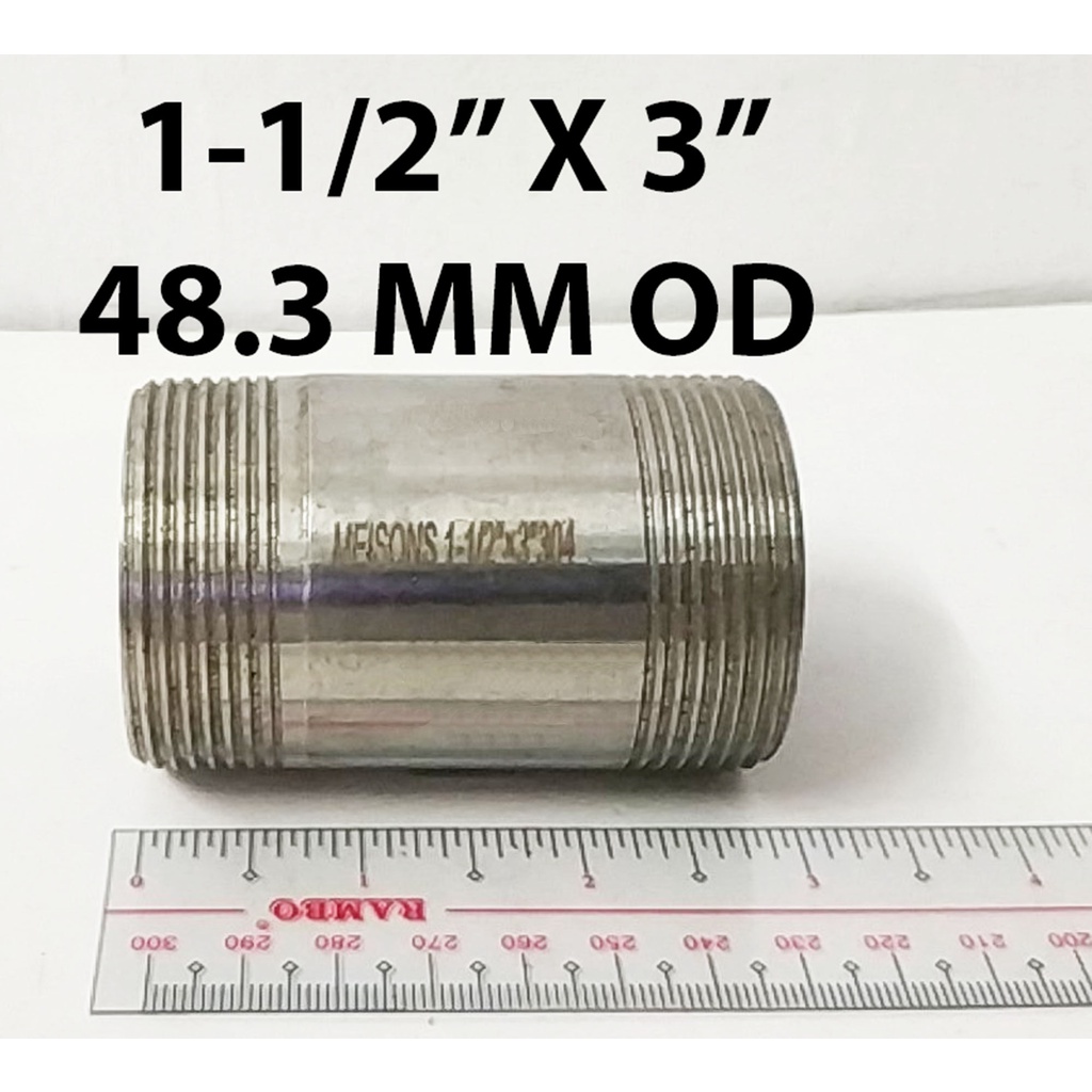 SS NIPPLE 11/2" X 3" SCH40 THREADED SCREW TYPE STAINLESS STEEL ( 48