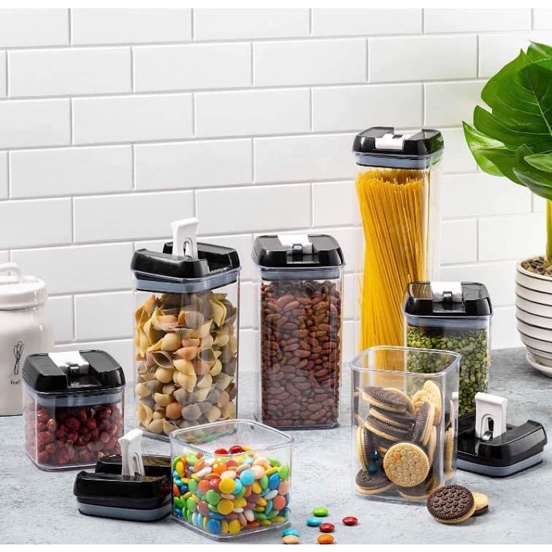 Air tight container 7pieces SET CLEAR BPA FREE Easy Open Lids Cereal Seal Pot Dry Foods storage