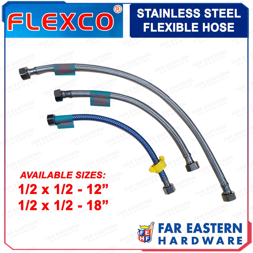 FLEXCO Flexible Hose w/ Nut for Lavatory Stainless Steel 1/2" x 1/2