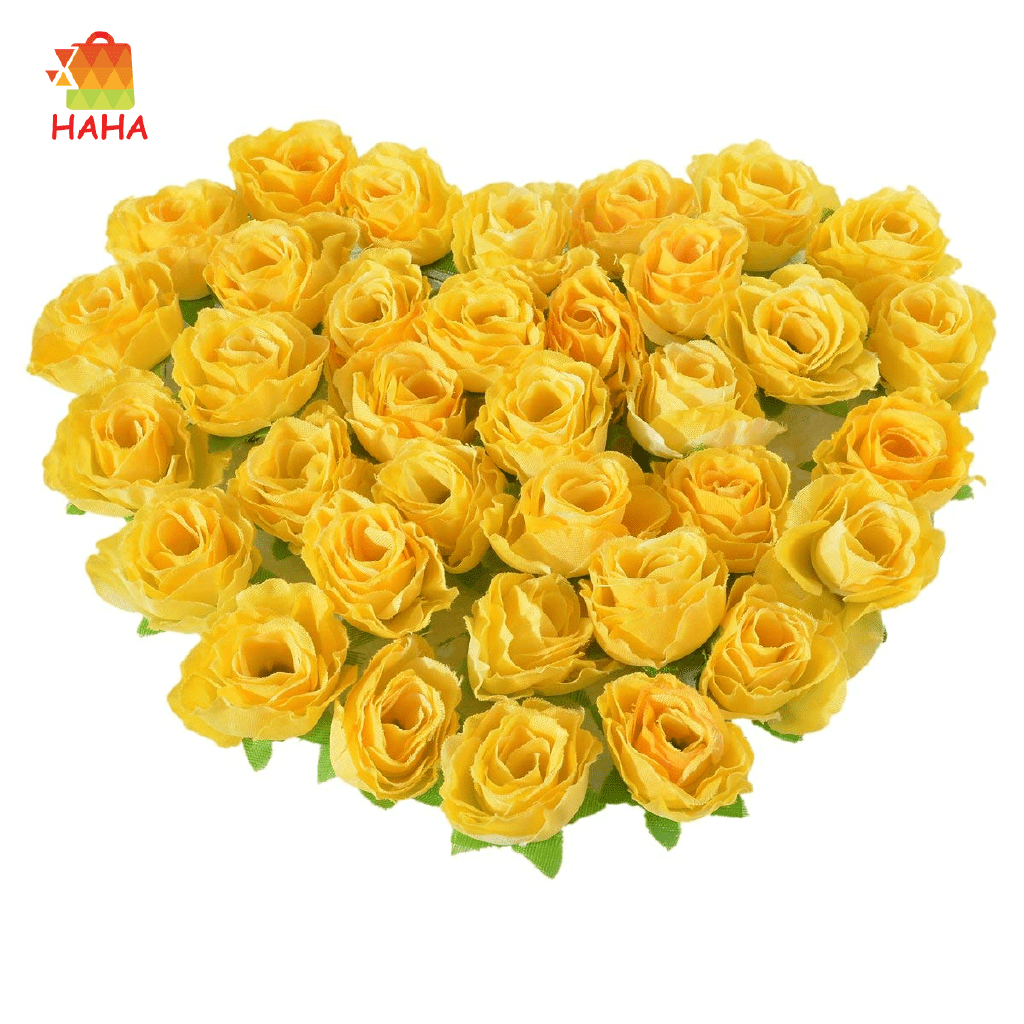 Yellow Fabric Silk Artificial Rose Flower Heads for Decoration 50 pcs