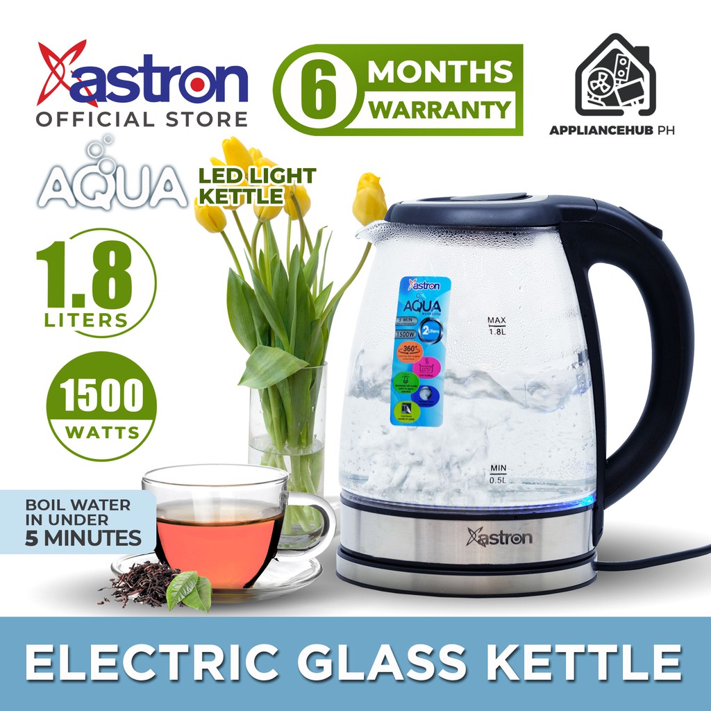 Astron AQUA Electric Glass Kettle with LED Light (1.8L) (1500W) Fast boiling Shopee Philippines