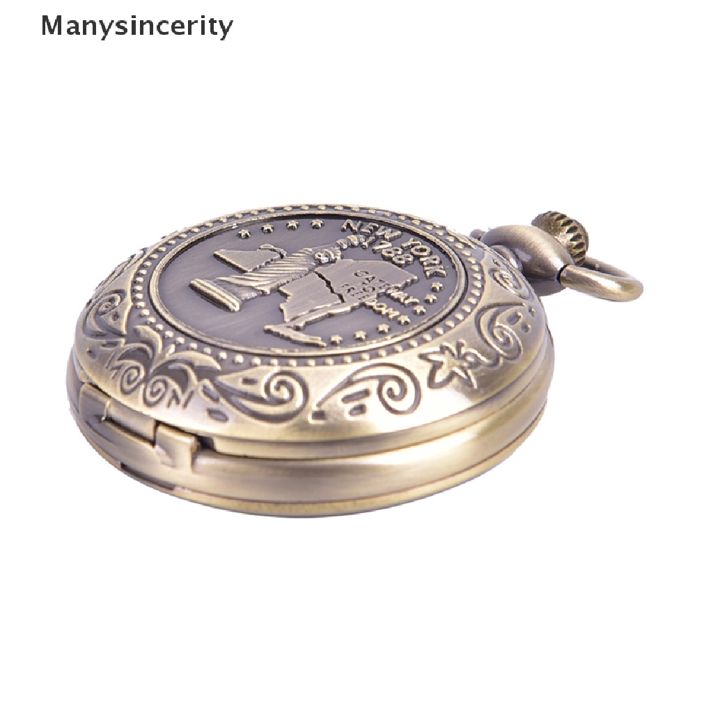 [Manysincerity] Vintage Bronze Compass Design Pocket Watch Retro Pocket