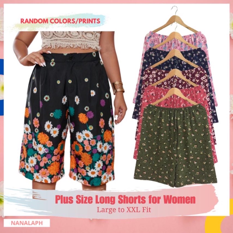 PLUS SIZE Printed Long Shorts for Women Tokong Shorts with DRAW