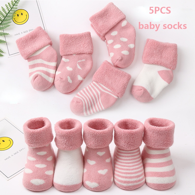 5Pcs Baby Socks Children Socks Thickened 100cotton Solid Color Boys