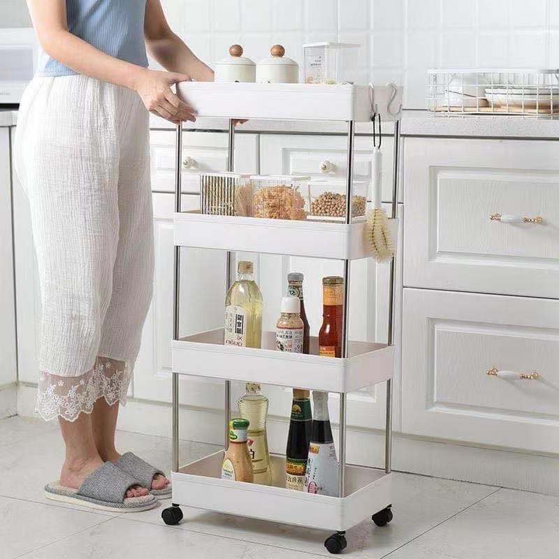 4 Layer Gap Kitchen Storage Rack Slim Slide Tower Movable Assemble