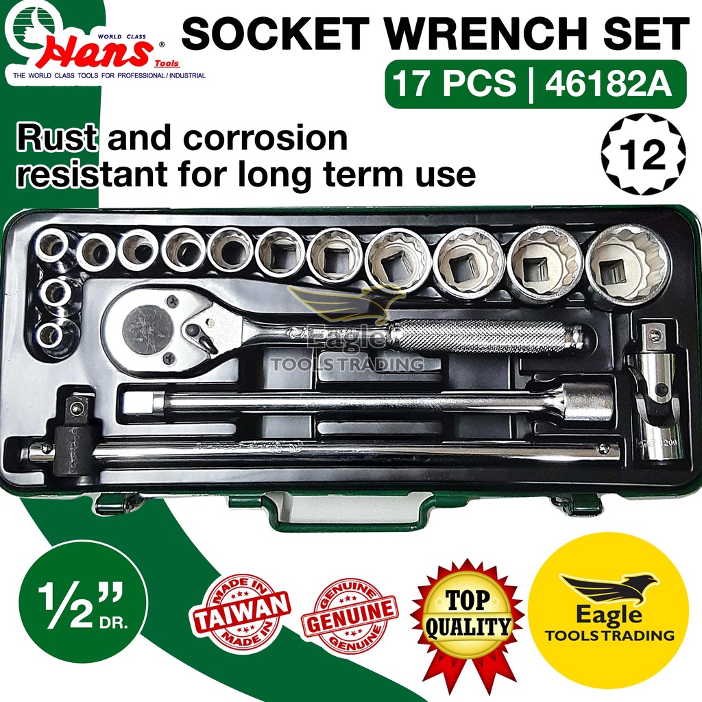 Hans Socket Wrench Set 46182A 17pcs 1/2 inch dr. 12 points Ratchet