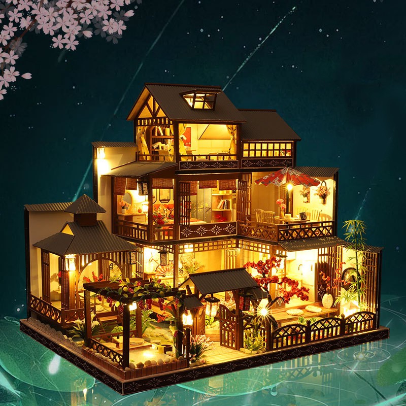 Big House Diy Dollhouse Kit Miniature Building Model Japanesestyle Doll House Furniture