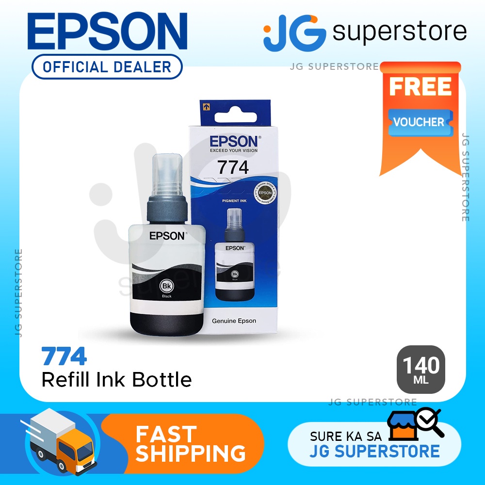 Epson 774 Pigment Ink Refill Bottle (140mL) Black for Printer M100/M105/M200/M205/L605/L655