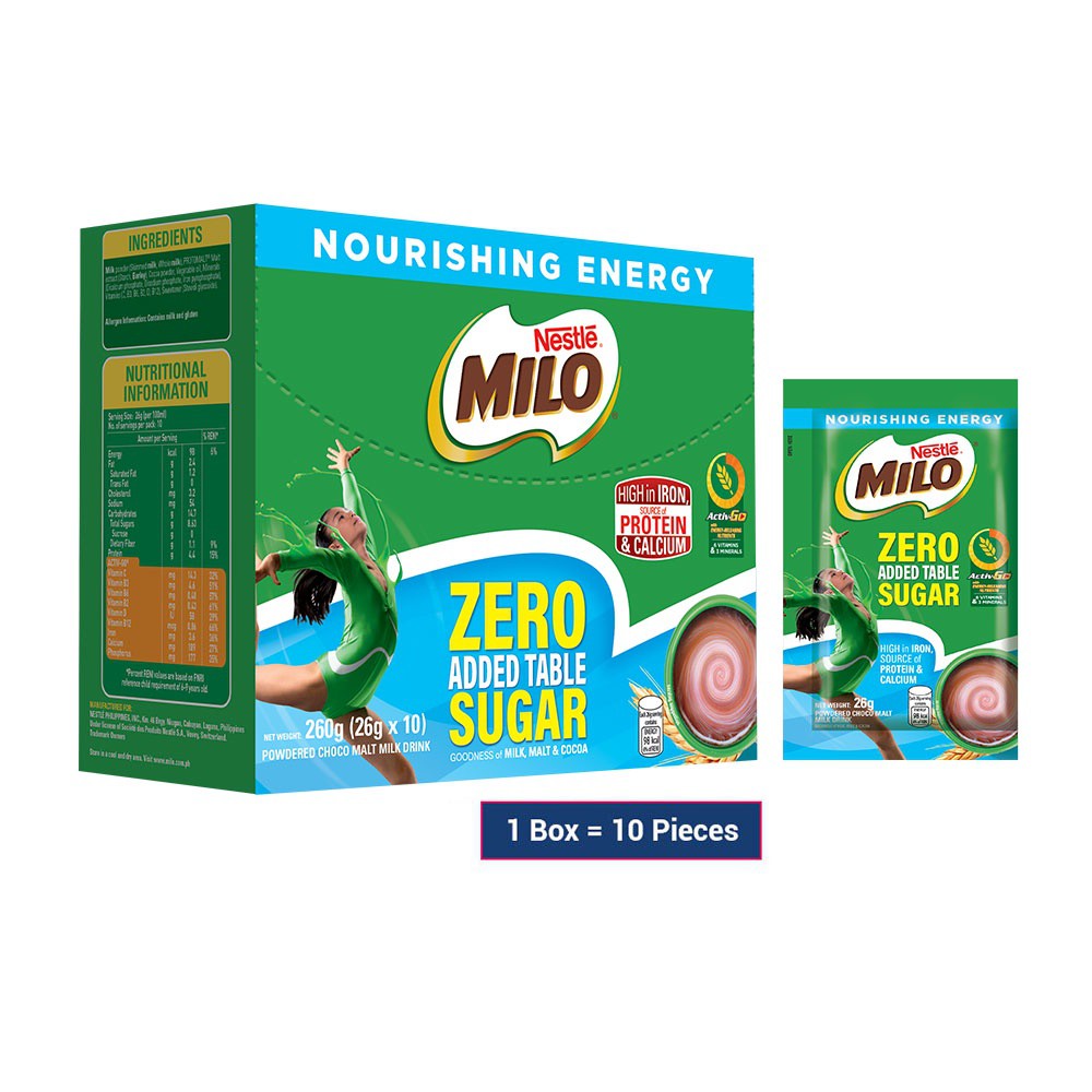 Milo Zero Added Table Sugar Powdered Choco Malt Milk Drink 26g Pack