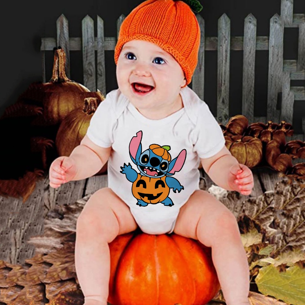 Stitch Pumpkin Funny Baby Halloween Onesie Newborn Cartoon Romper Short