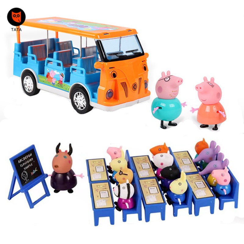 Peppa Pig School Bus Toys Action Figure Music and Light Bus Anime Toys