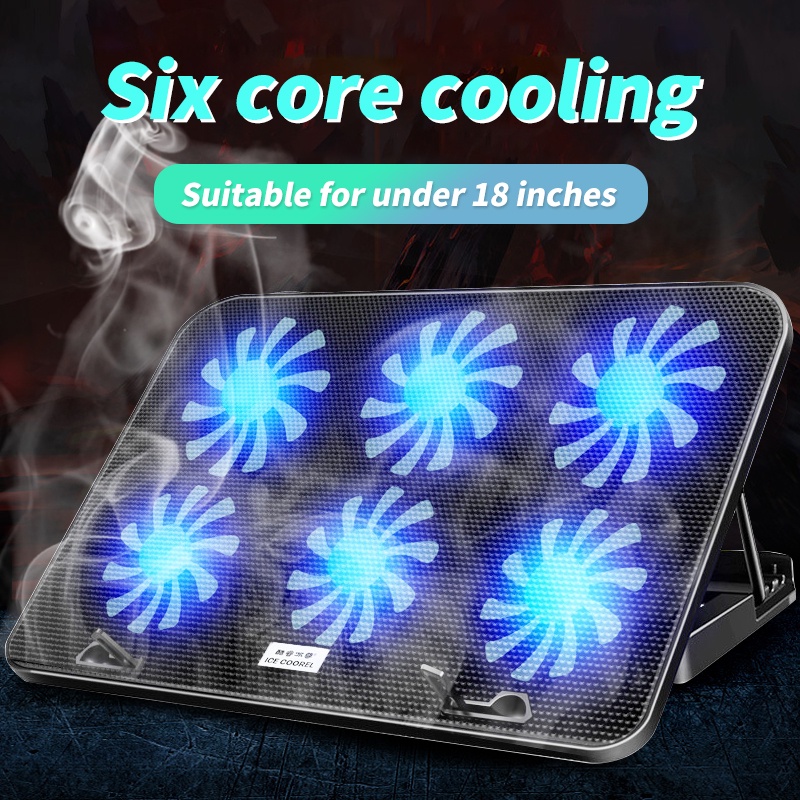 Laptop Cooling Pad 6 Fans For 9"18"With Led Light Notebook Fan