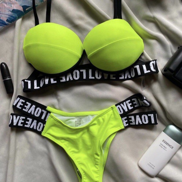 two piece neon green bikini [shein] Shopee Philippines