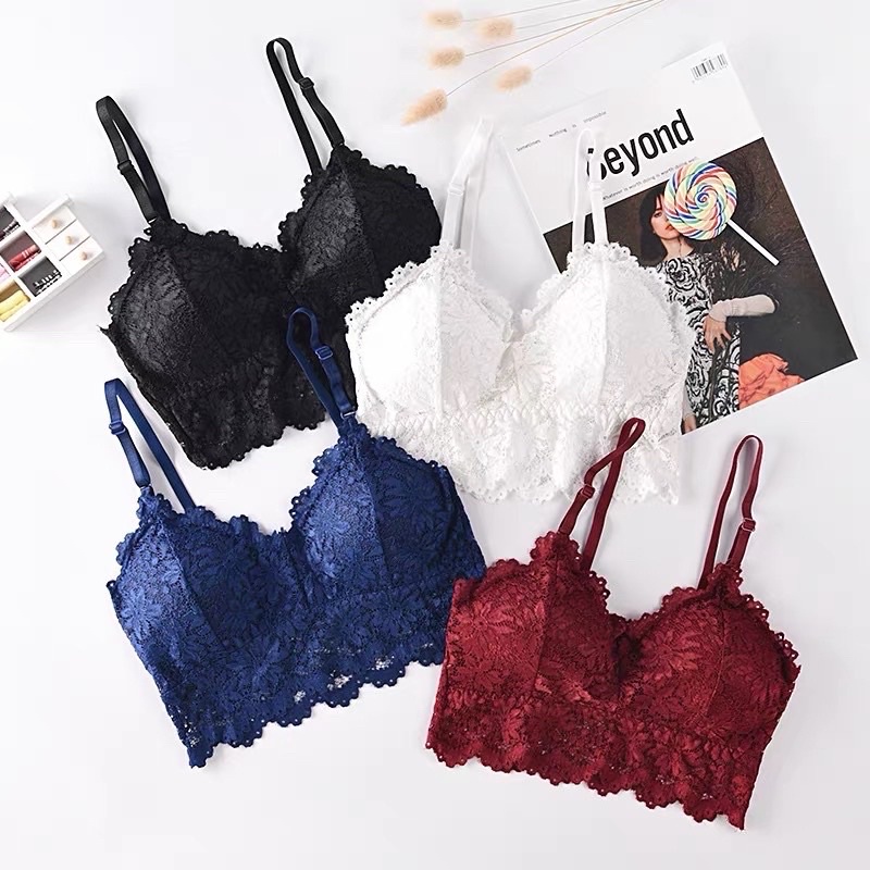 Women's French Style Sexy Hollow Flower Lace Brassiere Deep V Push Up