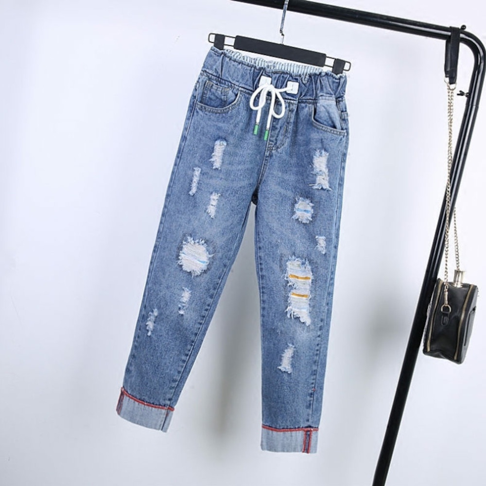 Maong Pants Garterized Tattered Ripped Skinny High Waist Denim Jeans Cuff Crop 790 Shopee