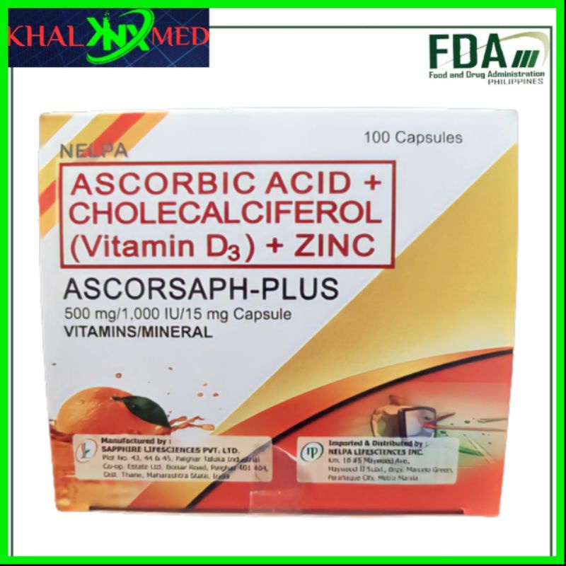 ASCORSAPH PLUS (ASCORBIC ACID CHOLECALCIFEROL Vitamin D3 + Zinc) 100