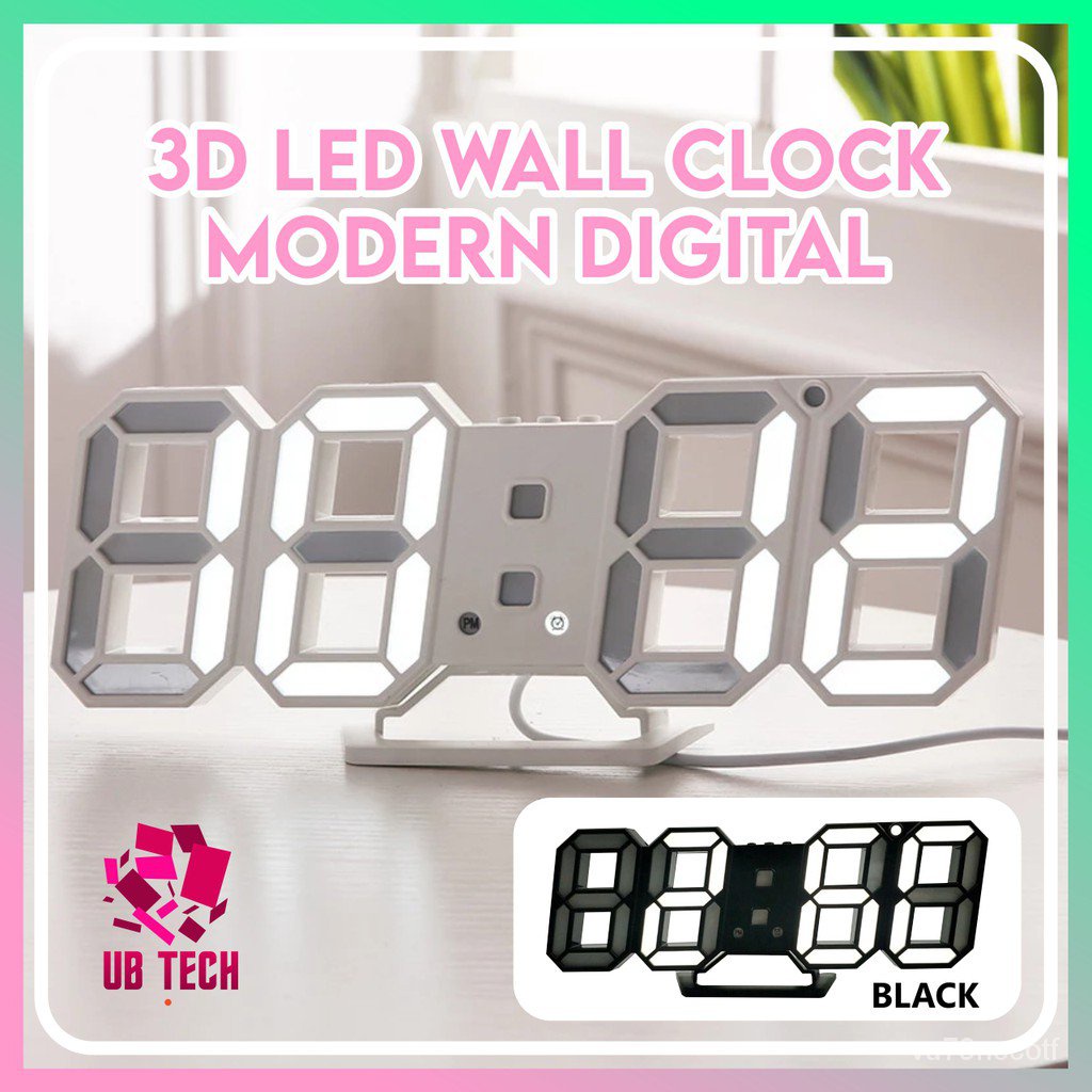 3D LED Wall Clock Modern Digital Alarm Clocks Display Home Kitchen