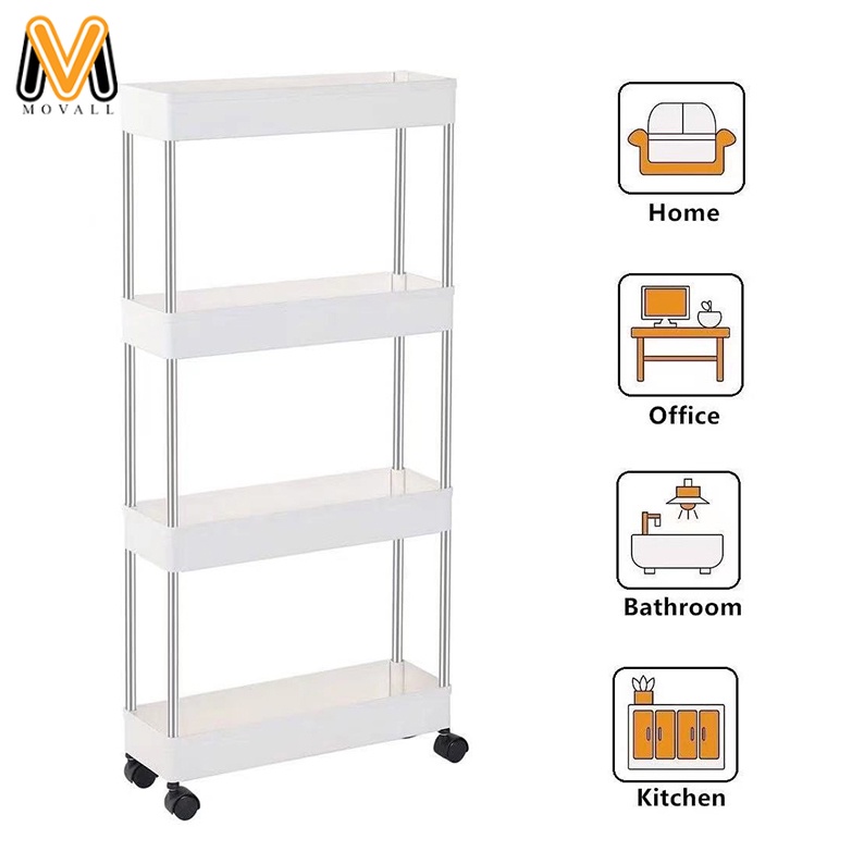 4 Layer Moving Rack Kitchen Storage Shelf Wall Home Bedroom