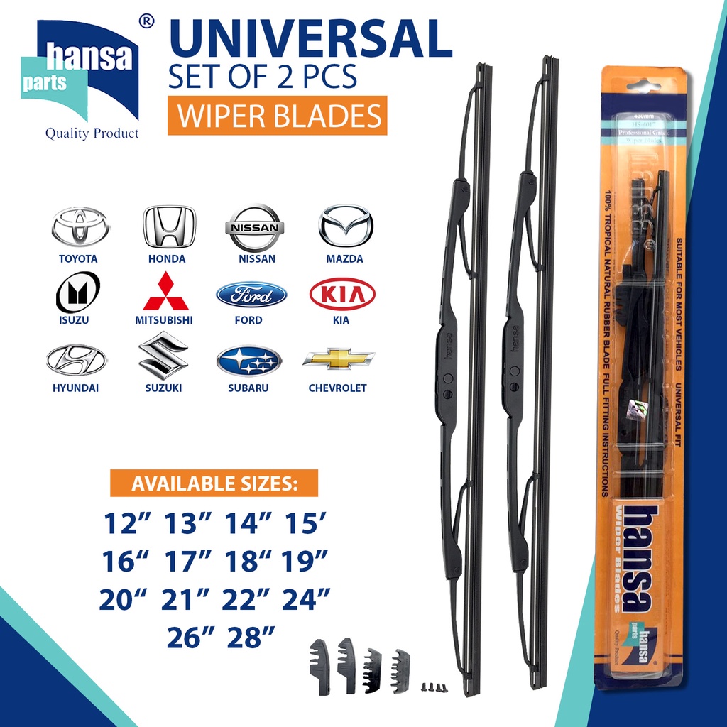 Hansa Universal Windshield Wiper Blades 2PCS/Set Sizes 12/13/14/15/16/17/18/19/20/21/22/24/26