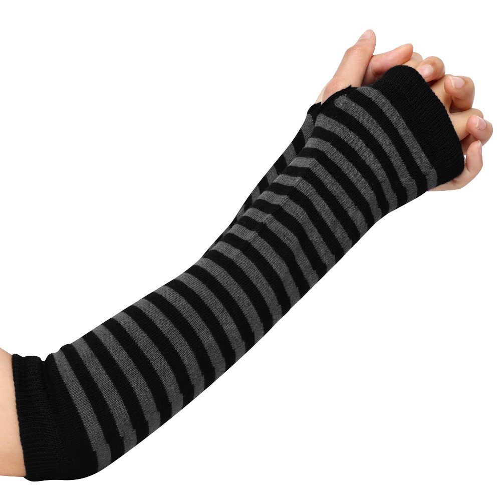 1Pair Unisex Black White Long Gloves / Punk Style Fingerless Arm Sleeve
