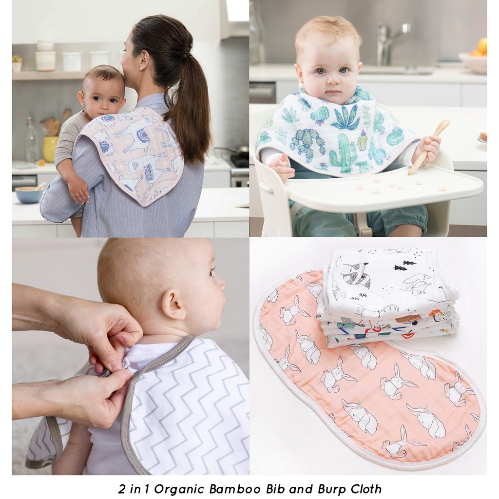 Organic Bamboo 2 in 1 Burpy Bib and Burp Cloth Baby Muslin towel drool
