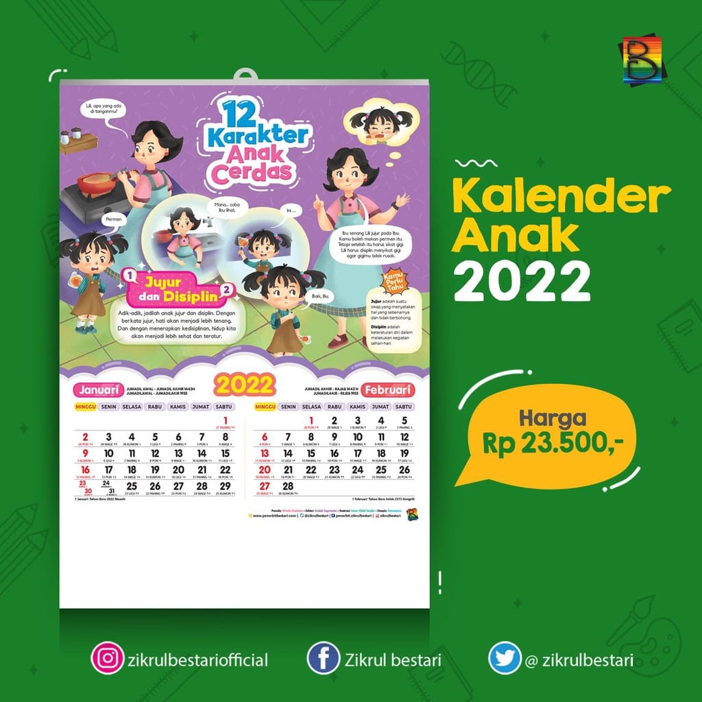 Calendar 2022 Theme 12 Characters Smart Children Educational