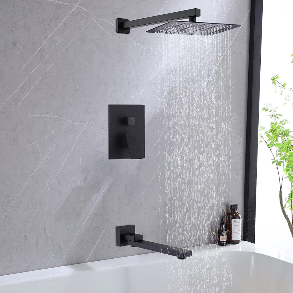 Matte Black Shower Tub Kit Shower Faucet Set with Tub Outlet Wall