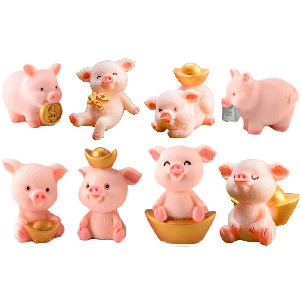 Golden Coin Miniature Pig Figures Adorable Animal Figurines Toys Lucky