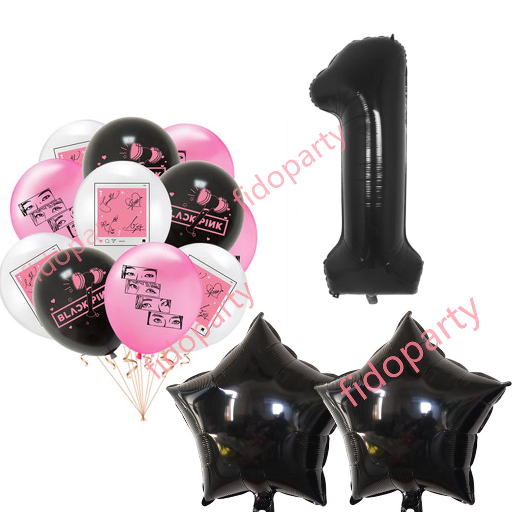 16Pcs BLACKPINK Theme 12 Inch Latex Balloons Party Decorations BLACK