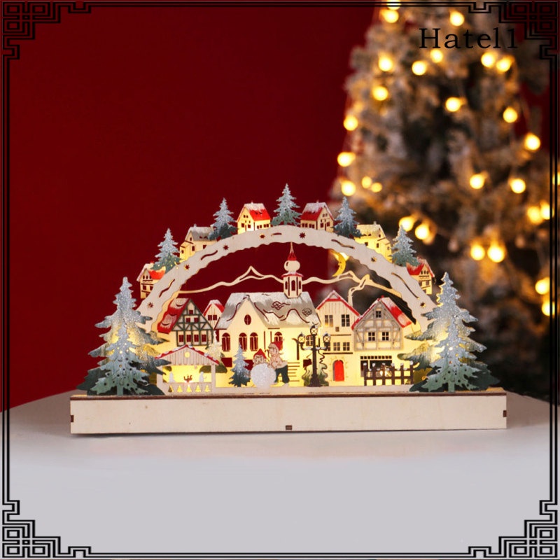 Christmas Bridge Light Winter Landscape Village Houses with LED Light