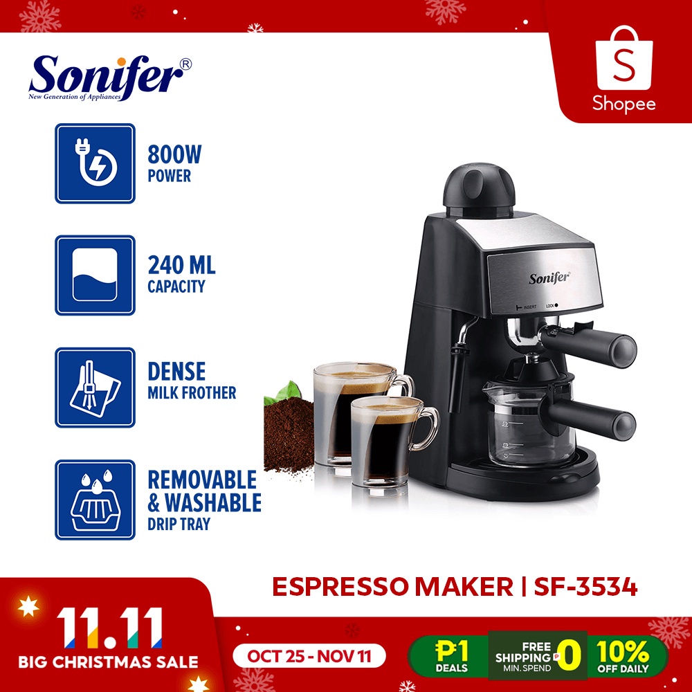 Sonifer Steam Espresso Machine with Milk Frother, 14 Cup Expresso