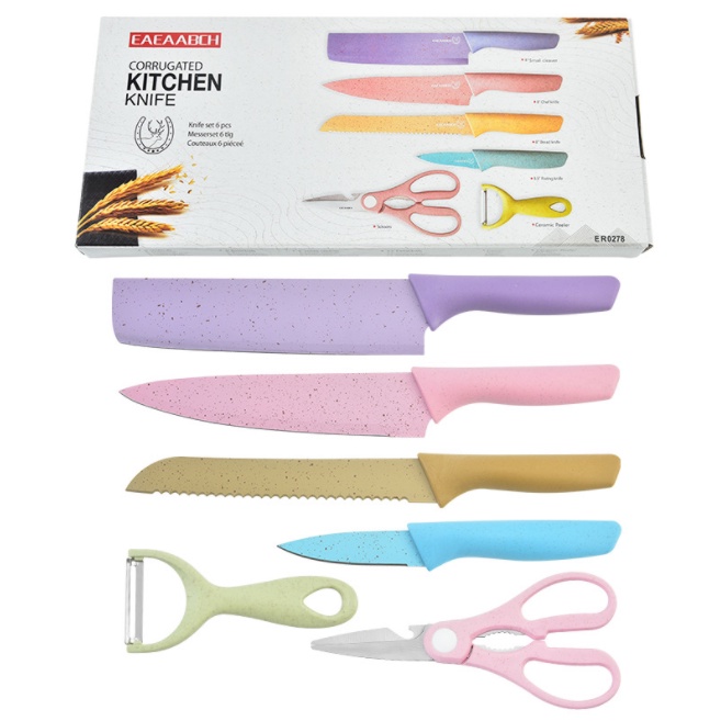 Iconic 6 Piece Set Pastel Kitchen Utensils Tools Cleaver Knife Scissors