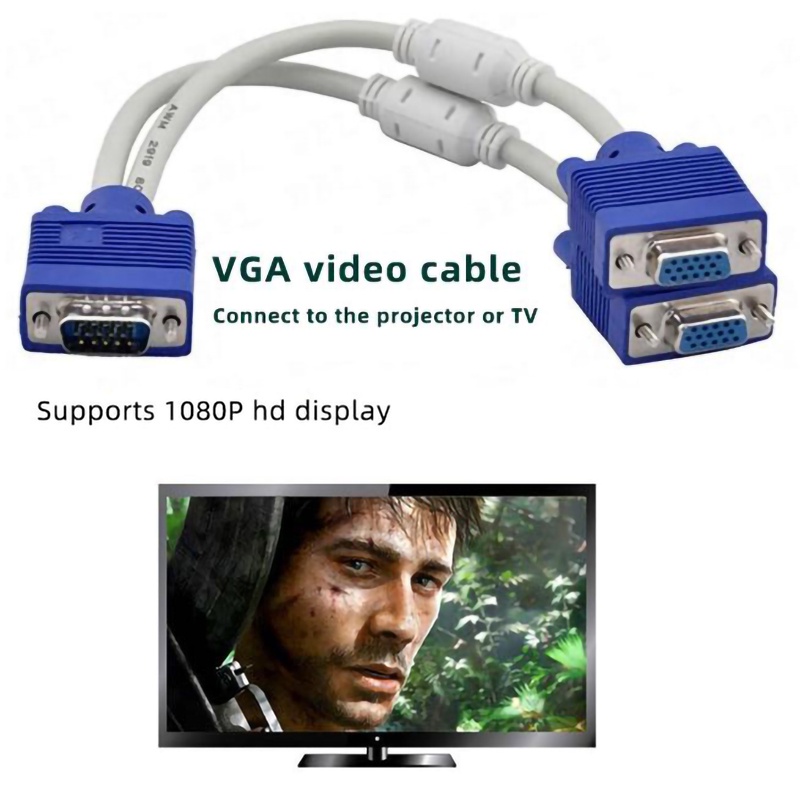 VGA Cable 1 Male to 2 Female VGA Adapter Cable 15 Pin SVGA VGA for