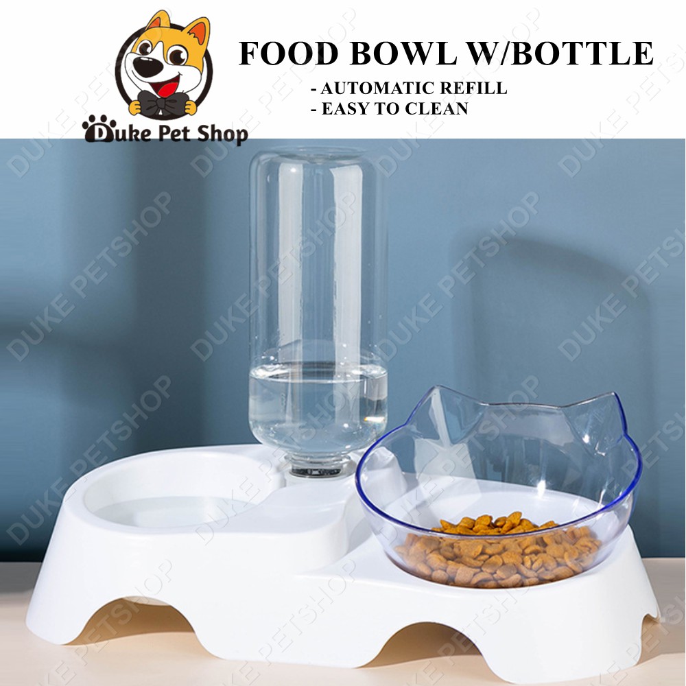 Automatic Feeder Cat Food Double Bowl Dish with Water Dispenser Bottle