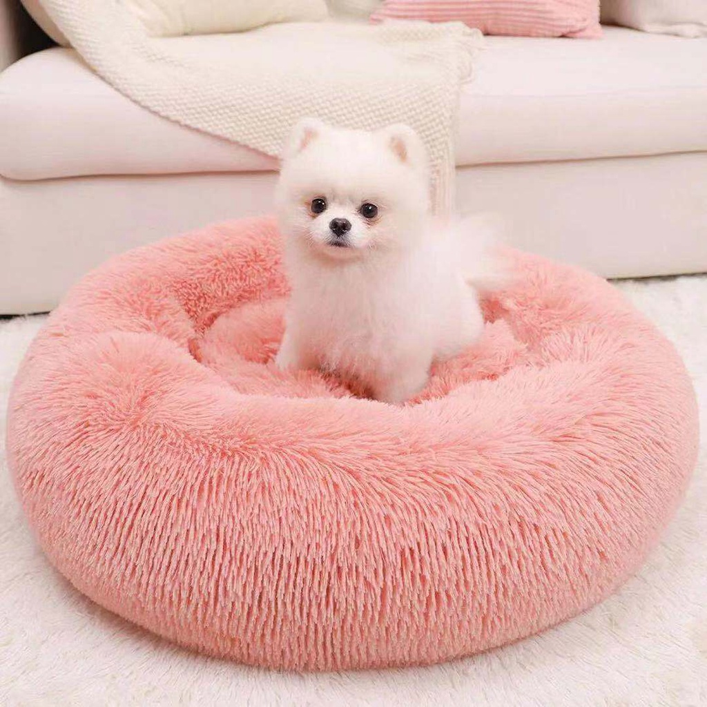 Cat Bed Calming Pet Bed Dog Bed Soft Plush Donut Pet Bed Round Warm